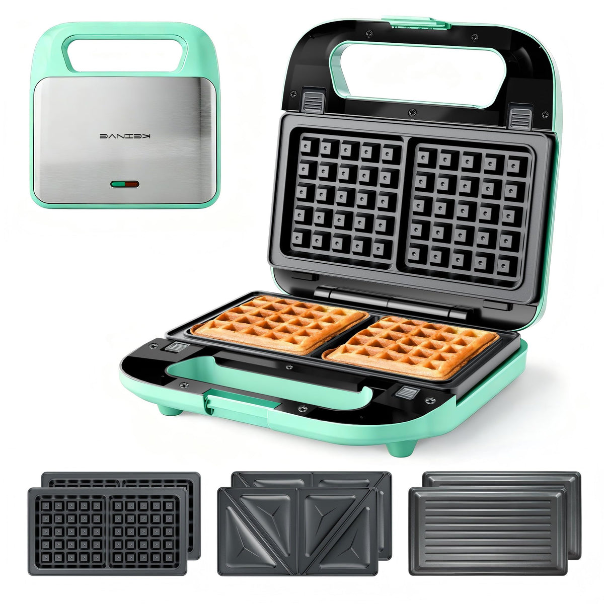 KEINVE 3-in-1 Waffle Maker with Interchangeable Plates