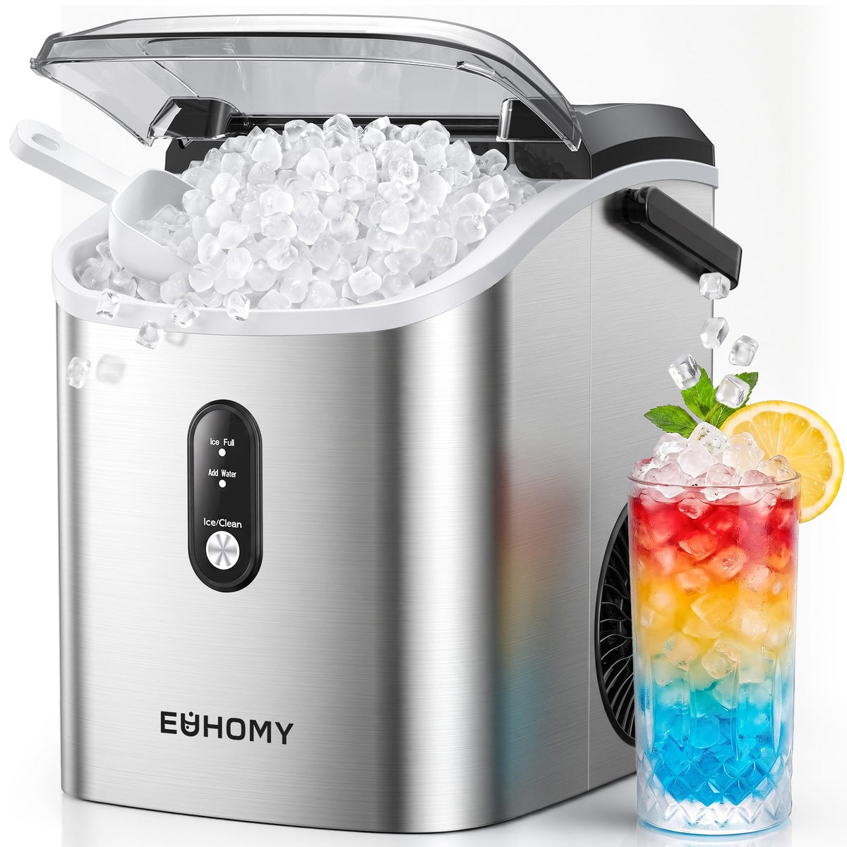 EUHOMY Nugget Ice Maker with Handle for Countertops
