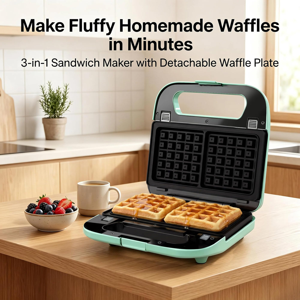 KEINVE 3-in-1 Waffle Maker with Interchangeable Plates