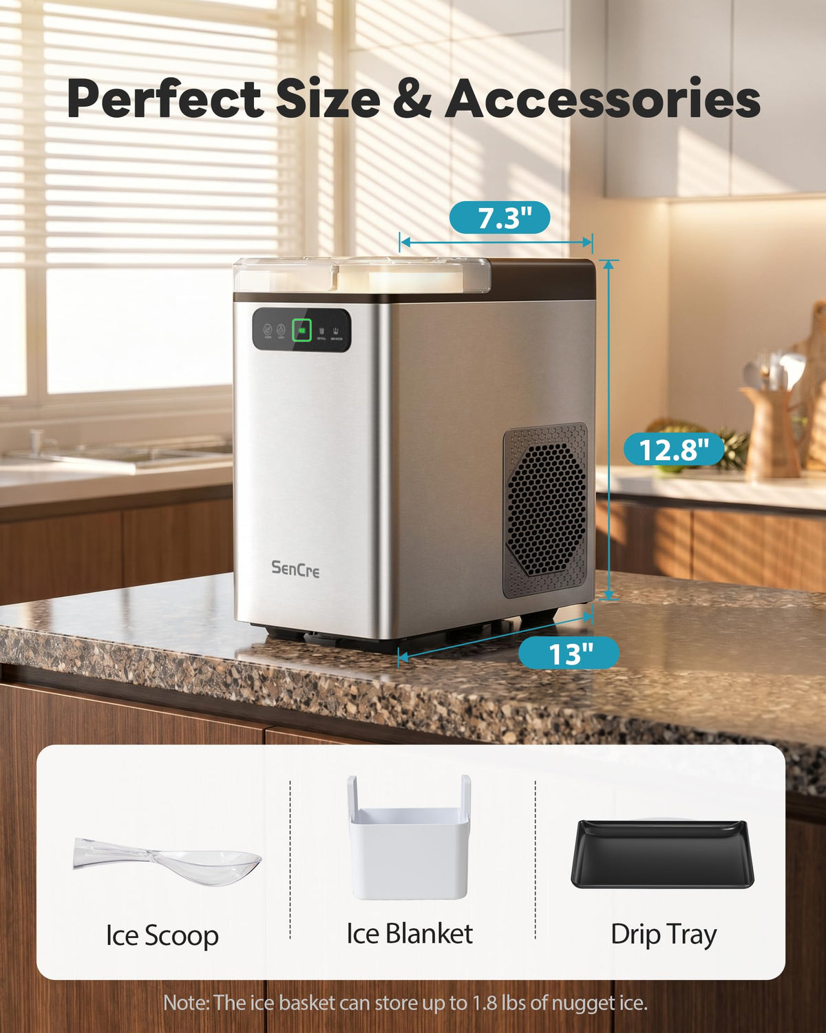 Countertop Nugget Ice Maker with Self-Cleaning & Scoop