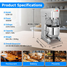 Ekway 60Qt 3500W Commercial Stand Mixer with 3 Speeds