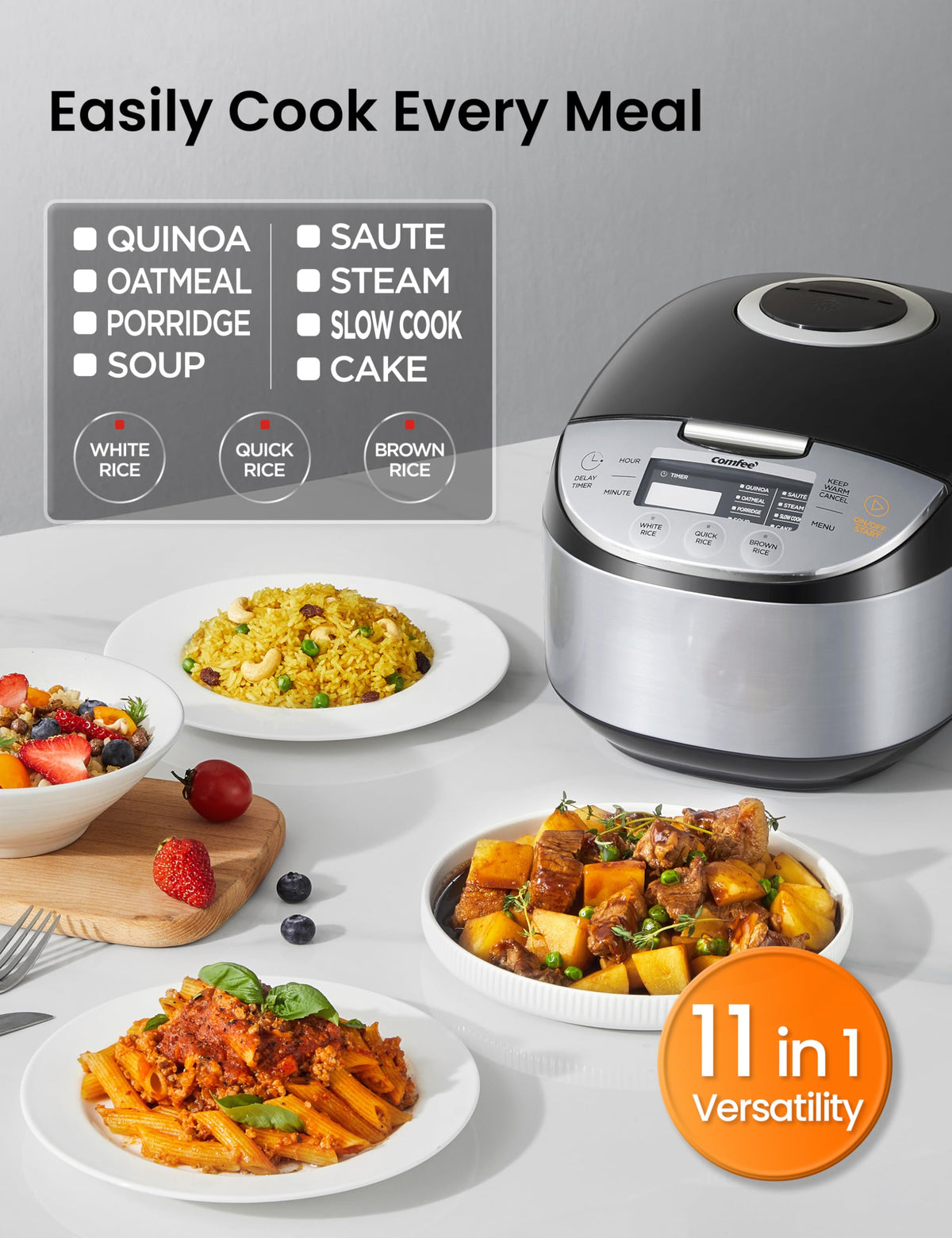 COMFEE' Digital Rice Cooker for Everyday Meal Prep