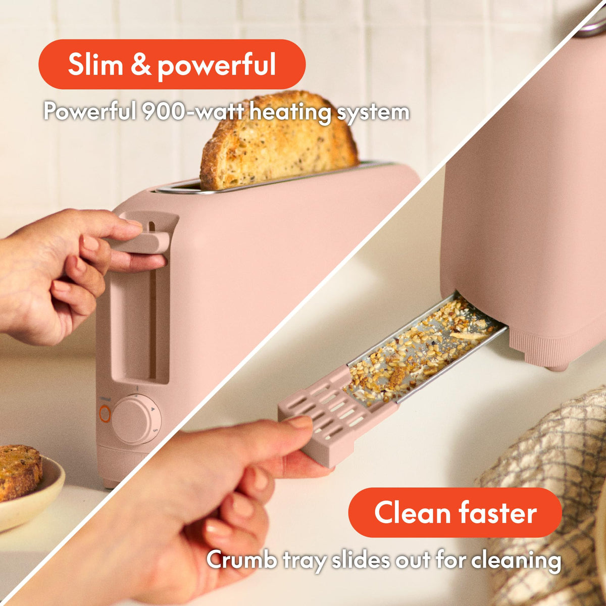 BELLA 2-Slice Slim Toaster for Compact Kitchen Spaces