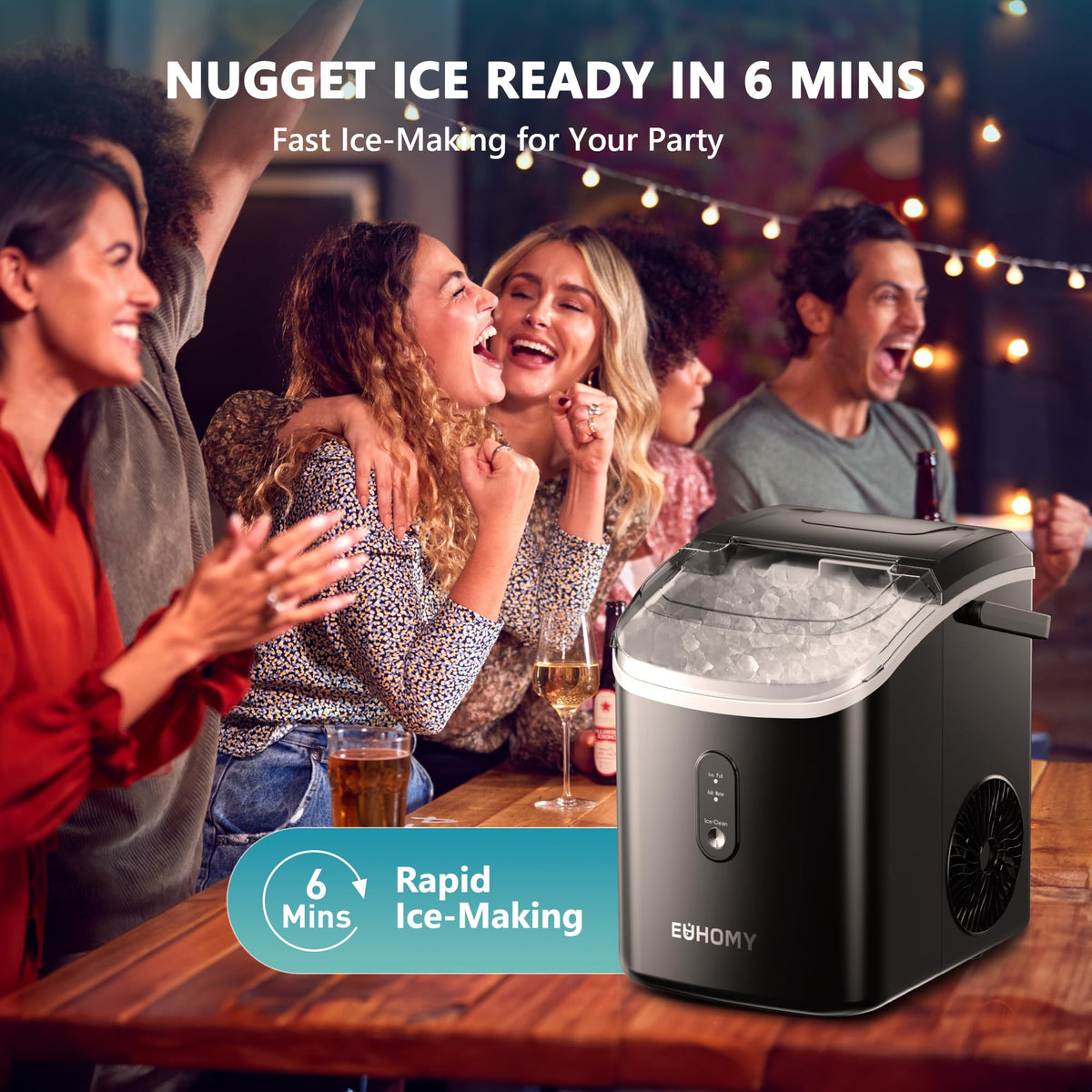 EUHOMY Nugget Ice Maker with Handle for Countertops