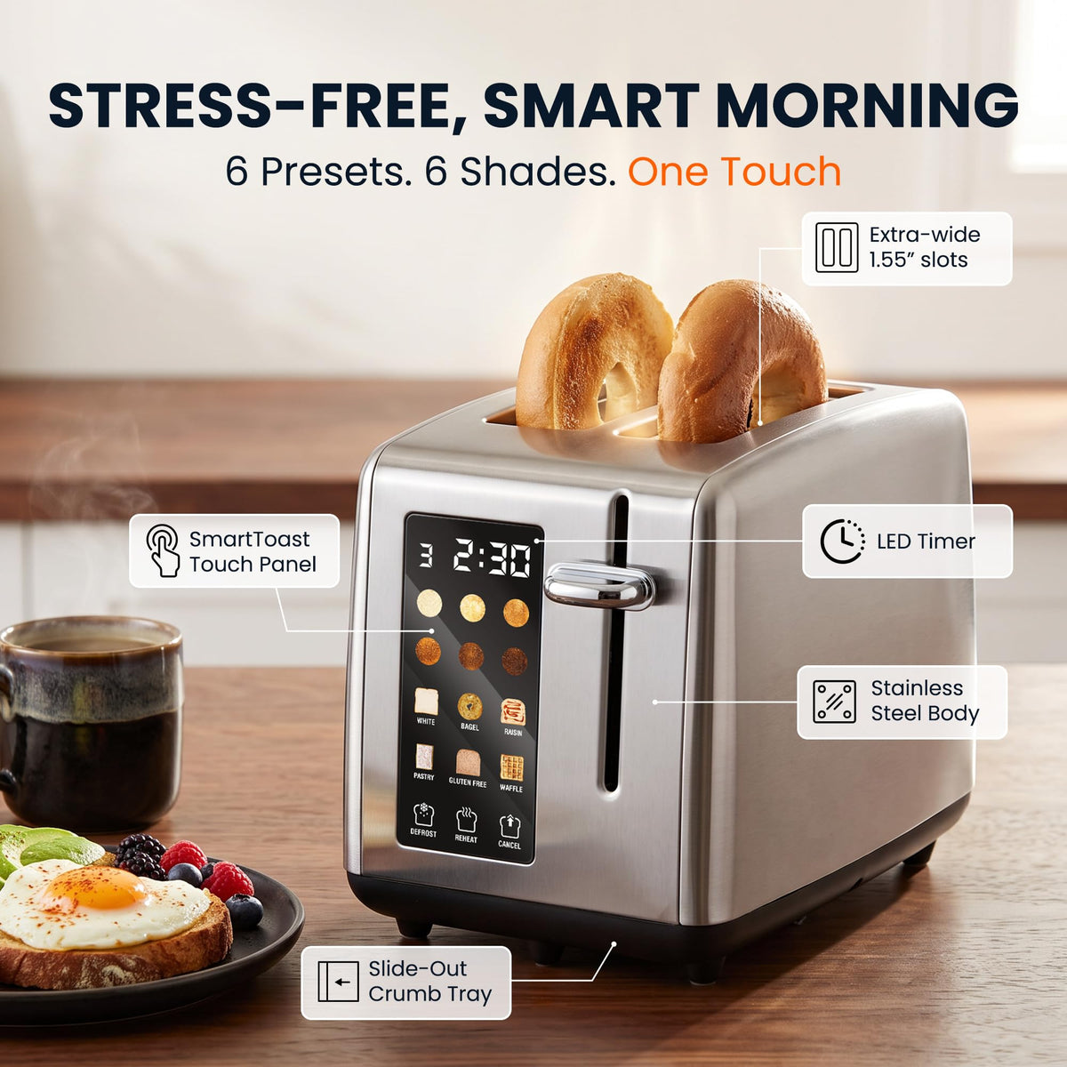 Elite Gourmet ECT2899 2-Slice LCD Touch Toaster