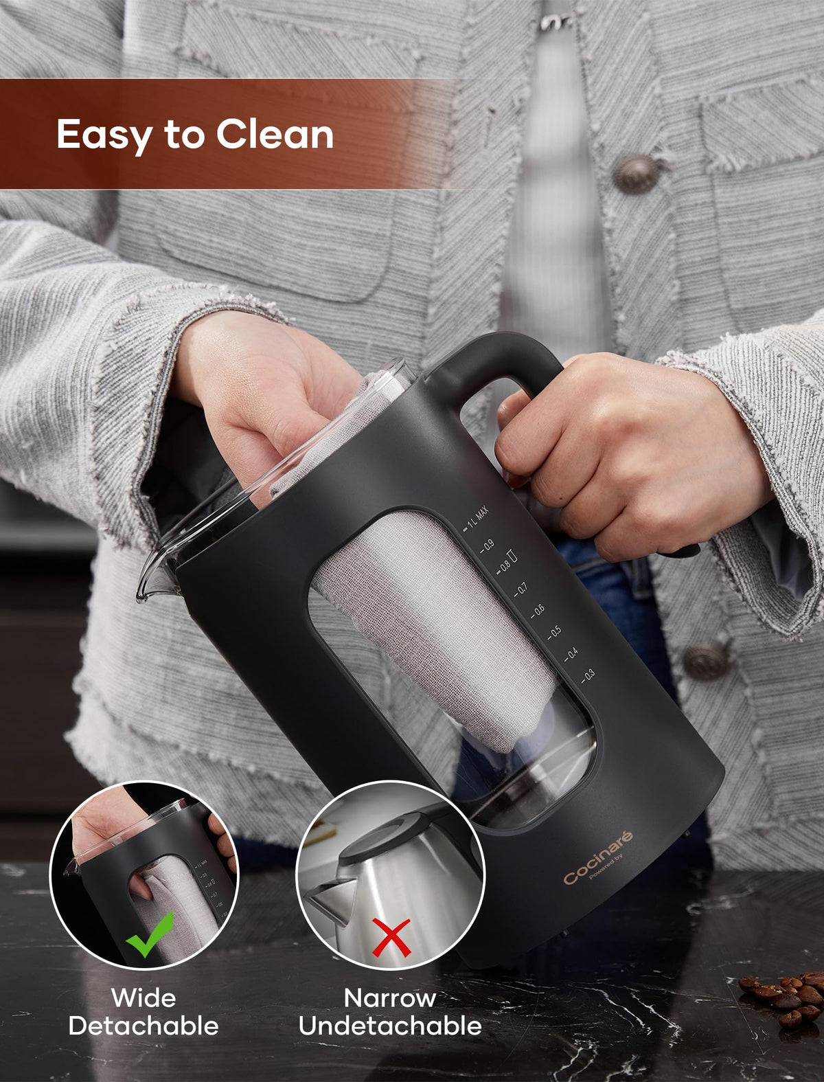 INTASTING 1L Electric Tea Kettle with Infuser & Temp Control