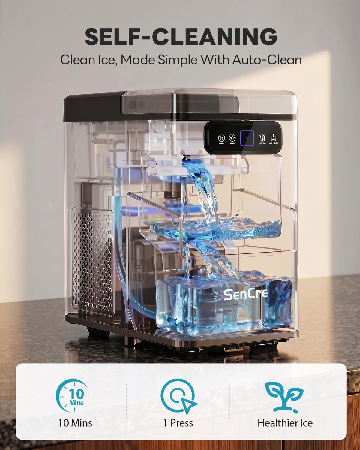 Countertop Nugget Ice Maker with Self-Cleaning & Scoop