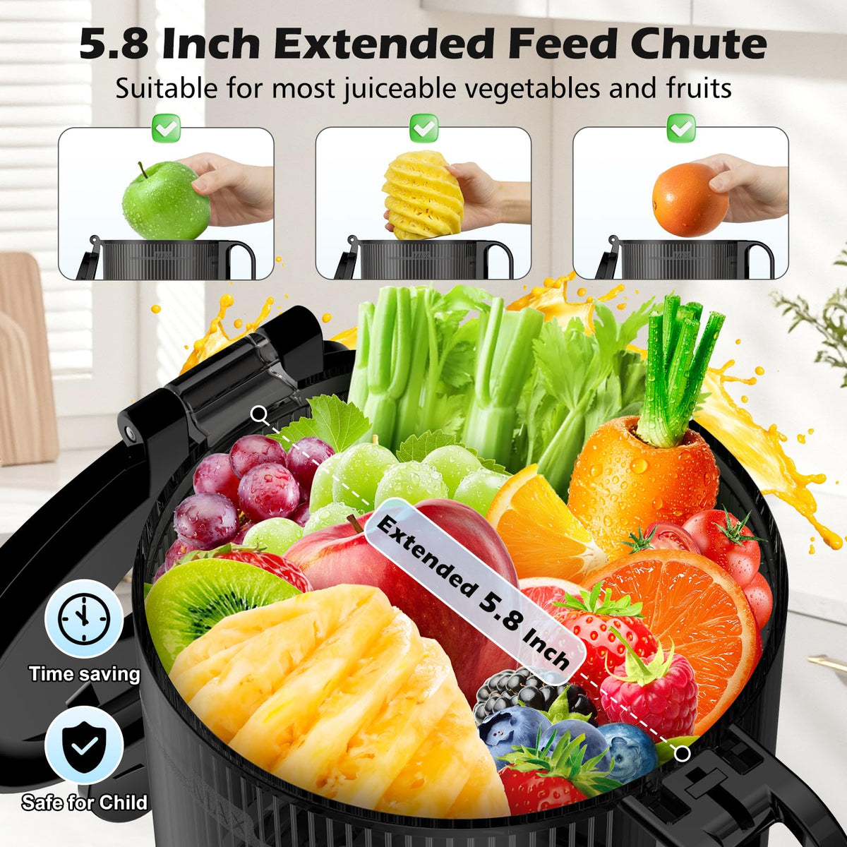 400W Cold Press Juicer with 5.8-Inch Wide Chute