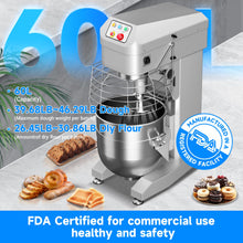 Ekway 60Qt 3500W Commercial Stand Mixer with 3 Speeds