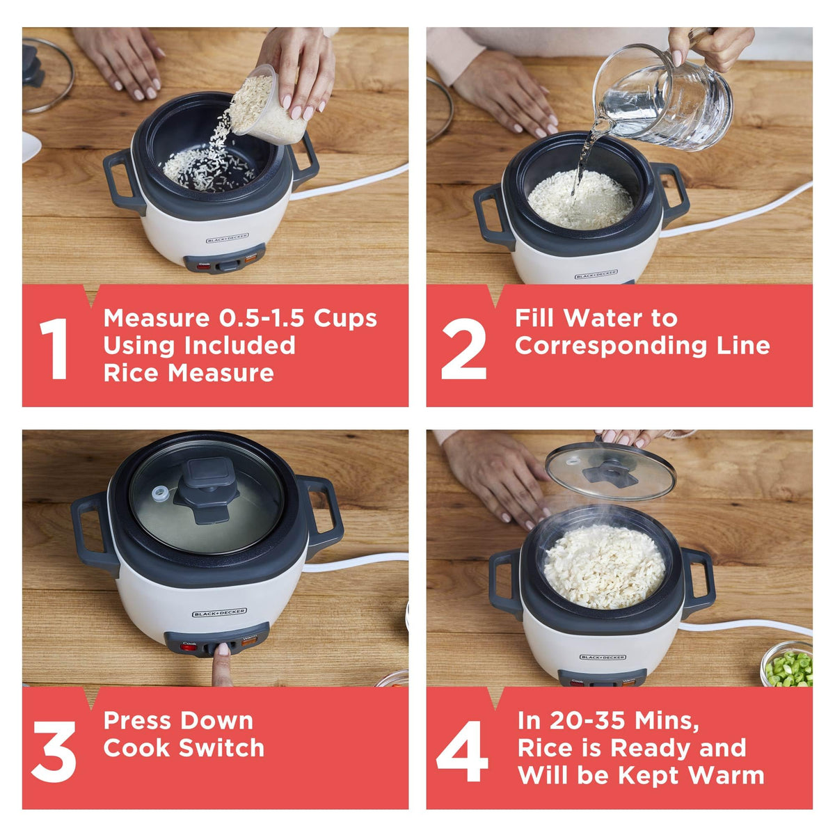 BLACK+DECKER RC503 3-Cup Compact Rice Cooker