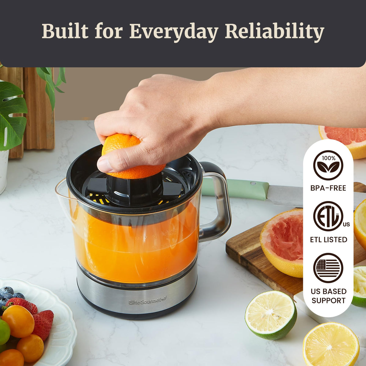Elite Gourmet Electric Citrus Juicer for Fresh Juice