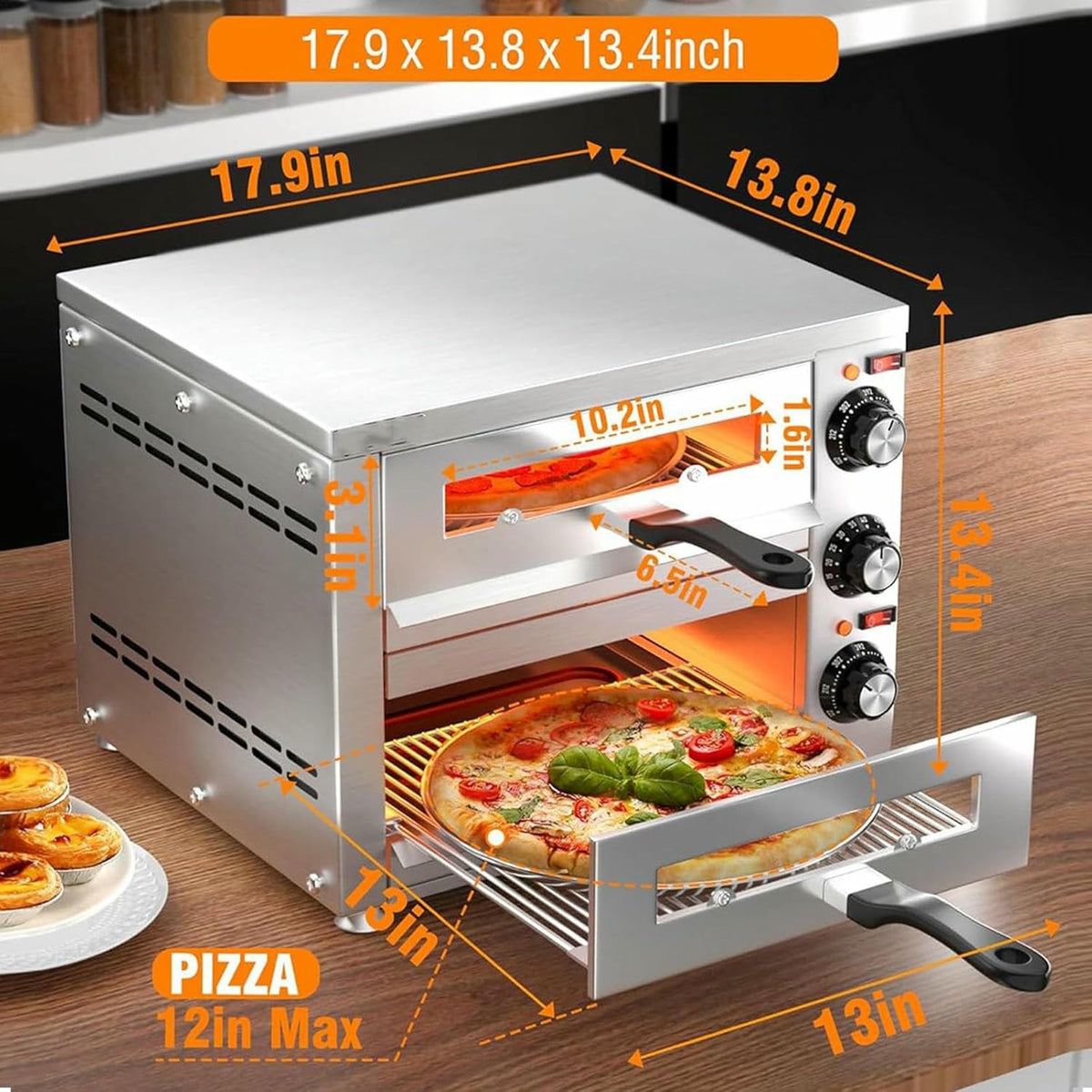 WZUOPG 12-Inch Double-Deck Commercial Pizza Oven