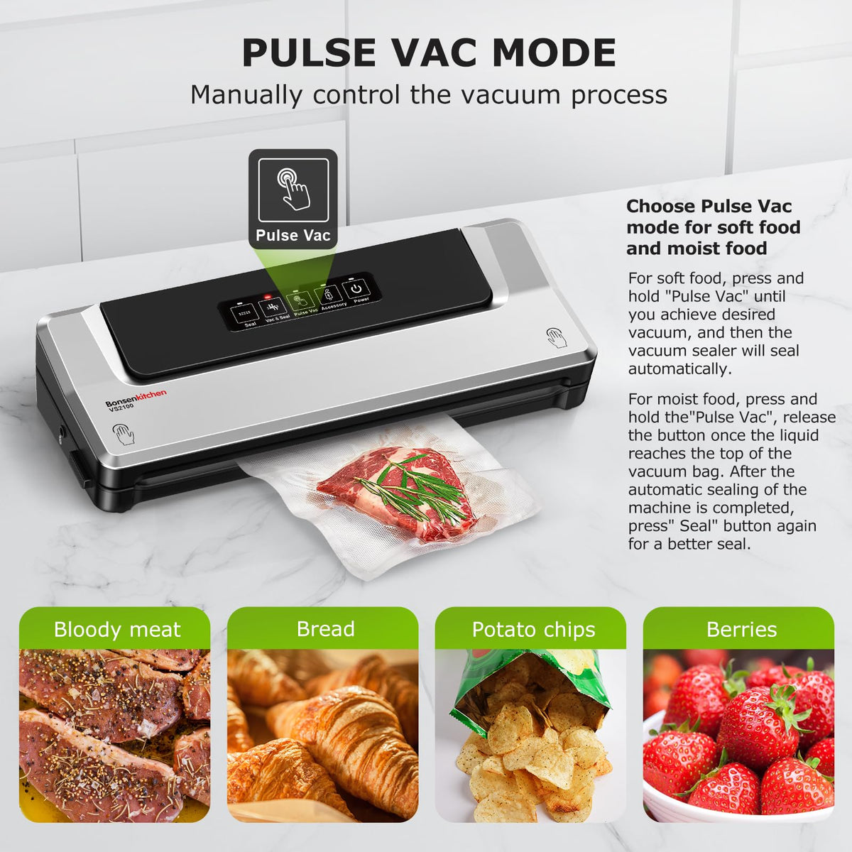 Bonsenkitchen Food Vacuum Sealer Machine for Fresh Storage
