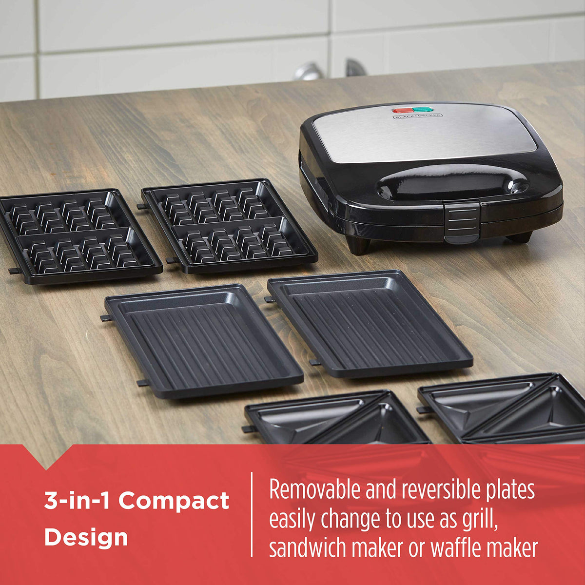 BLACK+DECKER 3-in-1 Waffle, Grill & Sandwich Maker