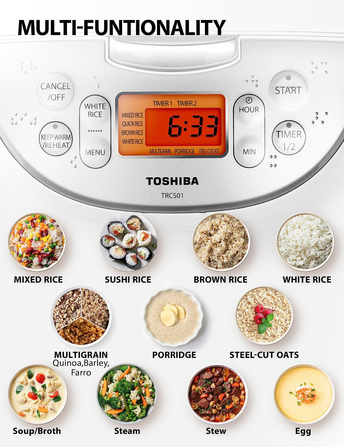 TOSHIBA Digital Rice Cooker for Everyday Meal Prep