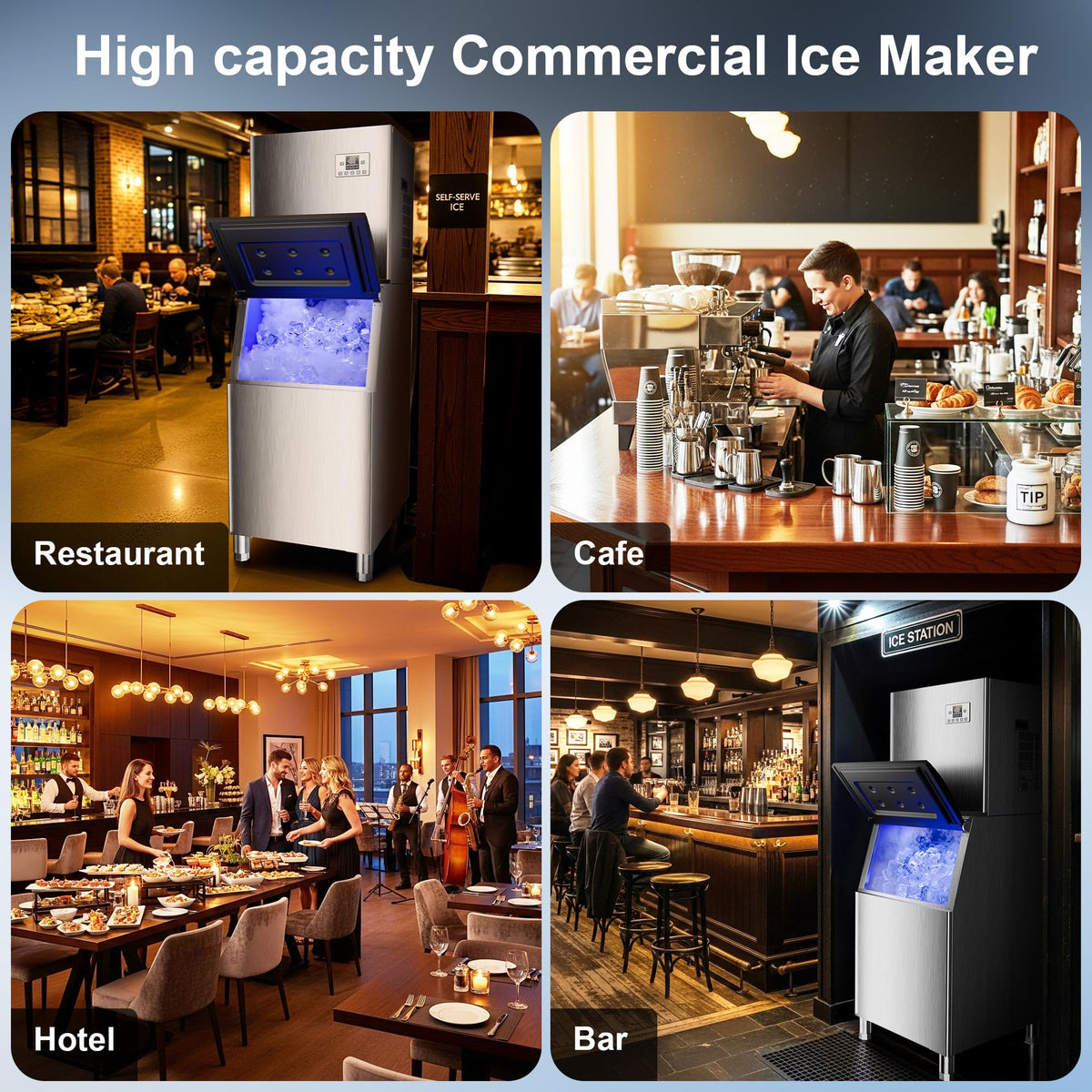 Commercial Ice Maker Machine, Industrial Ice Maker for Hotel Bar Business